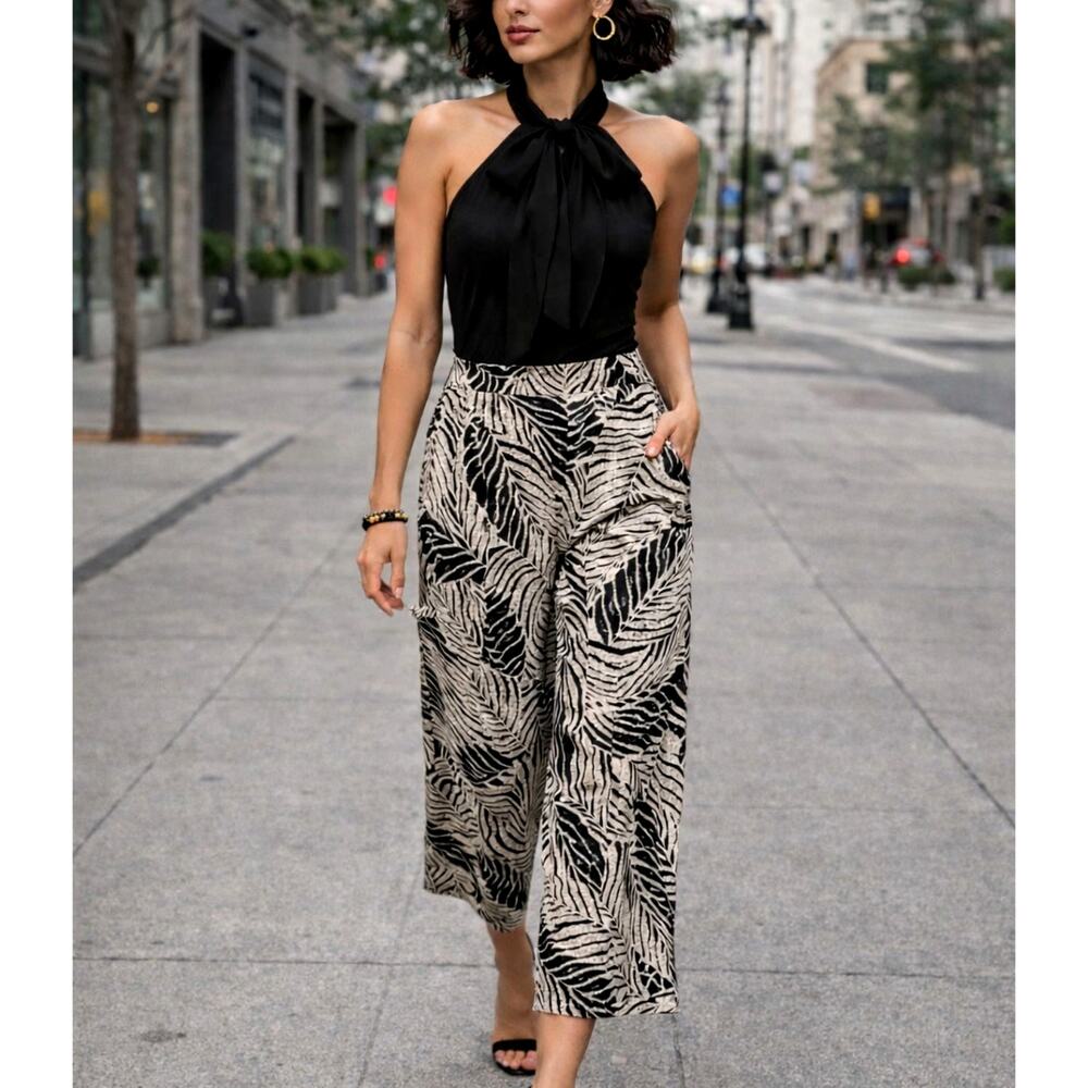 Women's 100% Linen Pants by Cynthia Rowley Tropical Print Sz. Small Travel